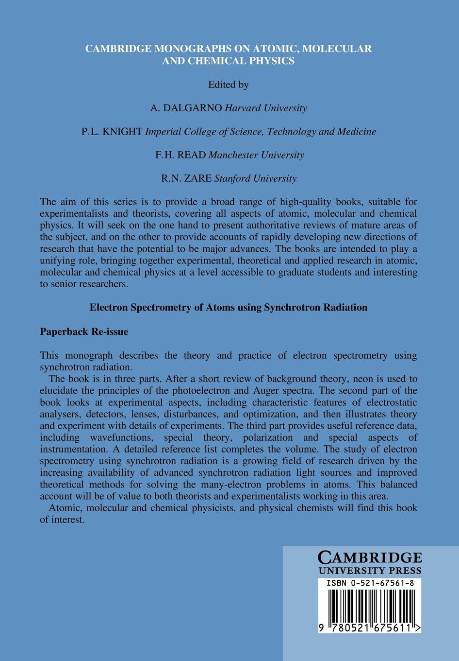 Rückseitencover Electron Spectrometry of Atoms Using Synchrotron Radiation