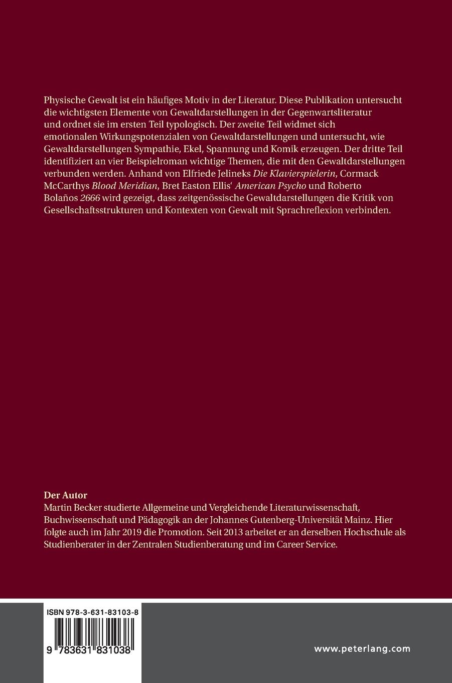 Rückseitencover Gewaltdarstellungen in der Gegenwartsliteratur