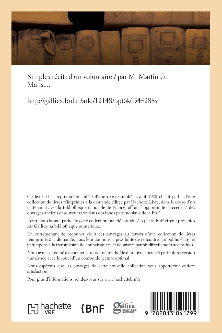 Rückseitencover Simples récits d'un volontaire