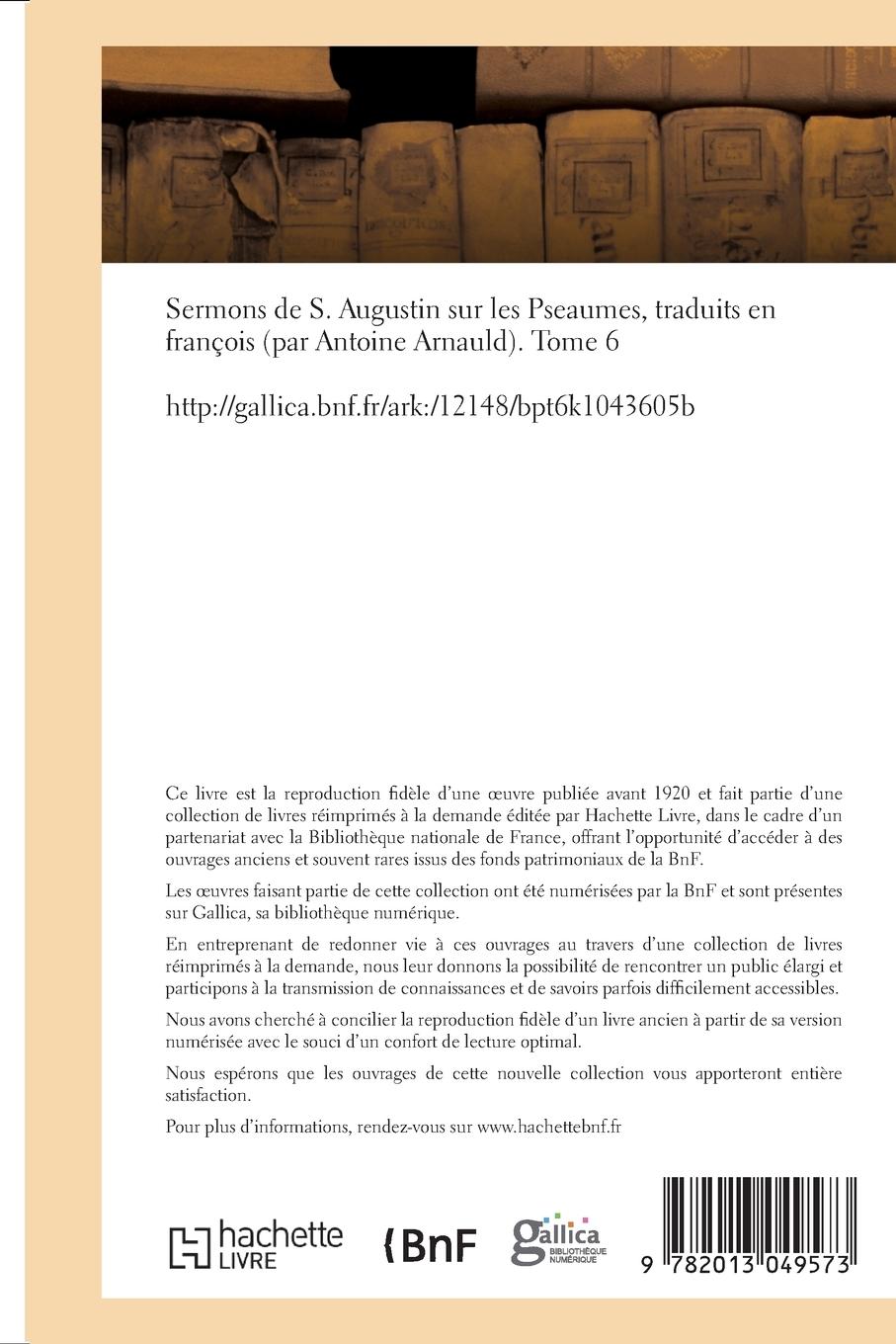 Rückseitencover Sermons de S. Augustin Sur Les Pseaumes Traduits En François