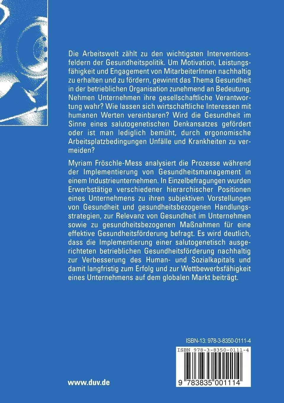 Rückseitencover Gesundheitsförderung in einem Industrieunternehmen