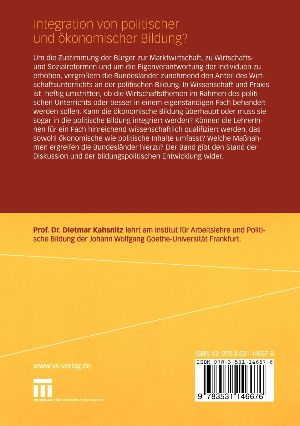 Rückseitencover Integration von politischer und Ökonomischer Bildung?