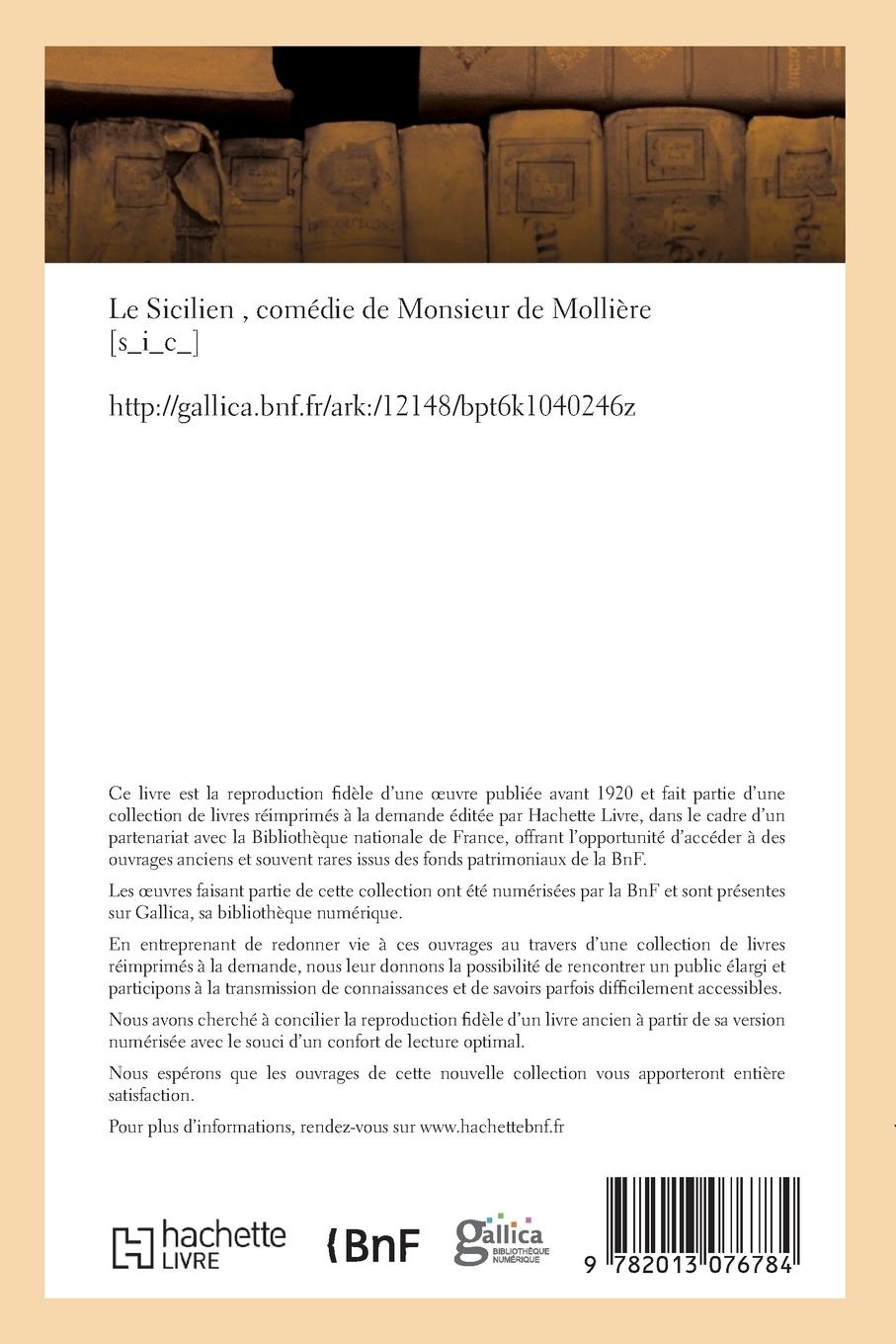 Rückseitencover Le Sicilien, Comédie