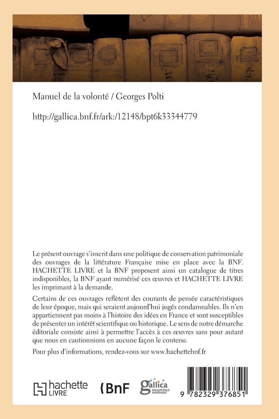 Rückseitencover Manuel de la Volonté