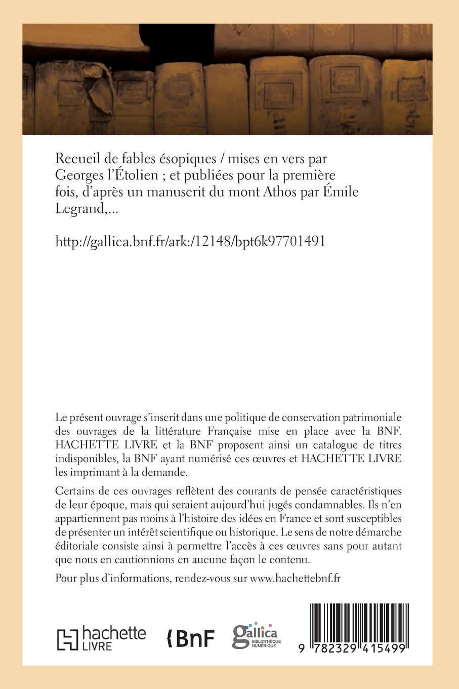 Rückseitencover Recueil de Fables Ésopiques