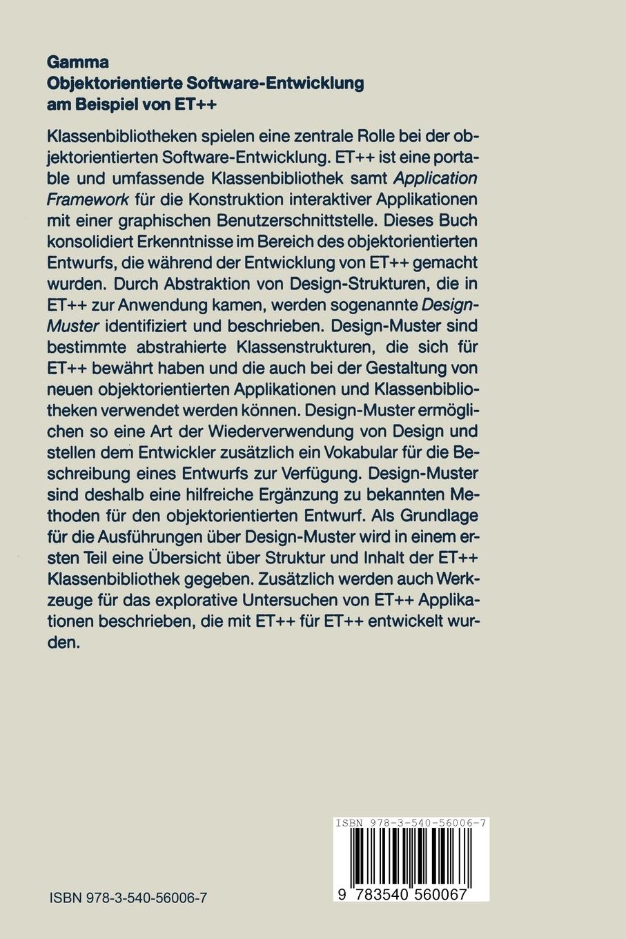 Rückseitencover Objektorientierte Software-Entwicklung am Beispiel von ET++