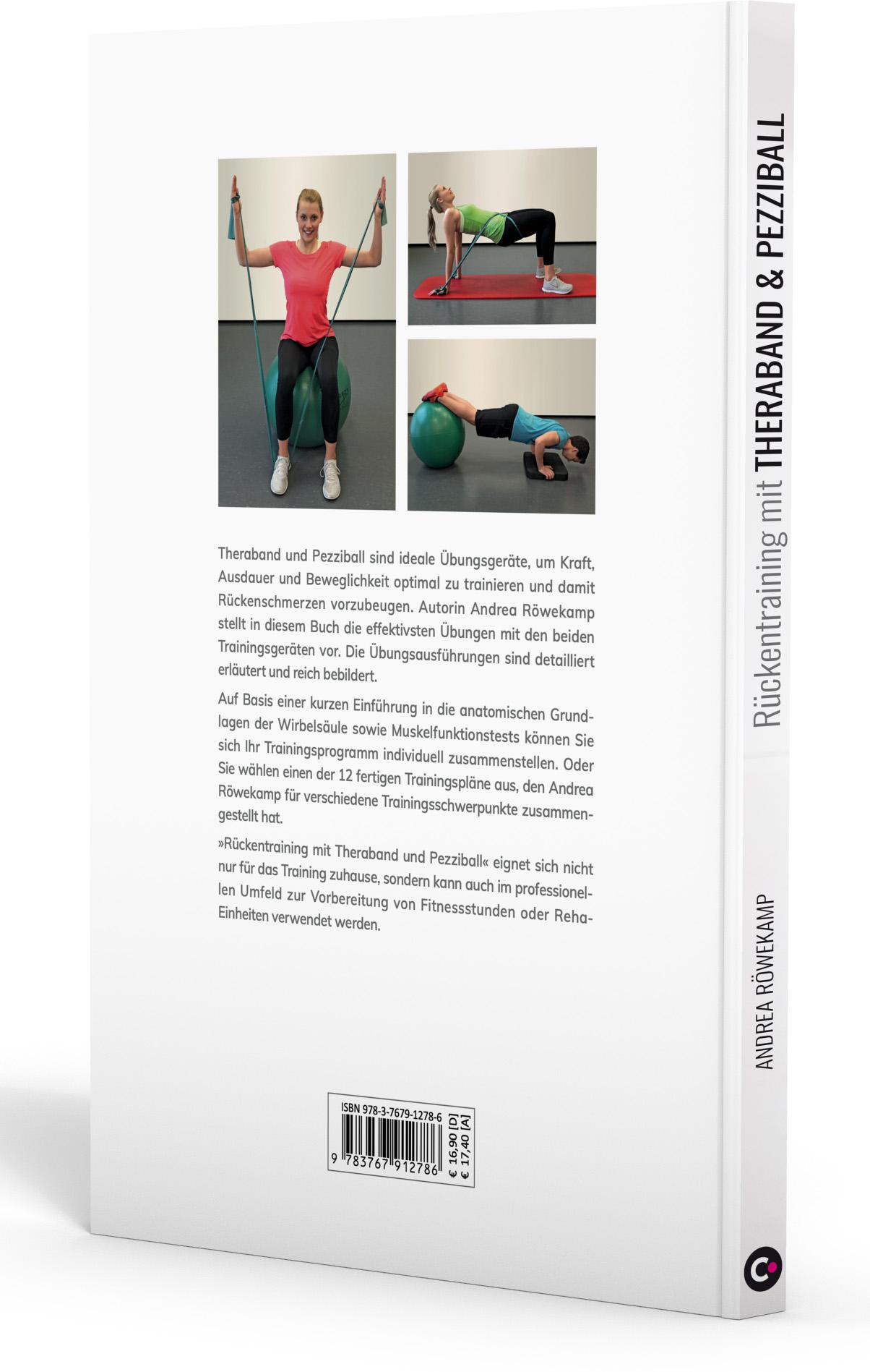 Rückseitencover Rückentraining mit Theraband und Pezziball. Übungen für einen gesunden Rücken