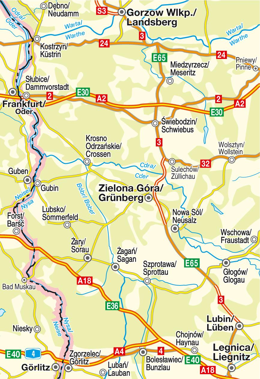 Beispielinhalt (Bild) Polen - PL 002 Ostbrandenburg - Niederschlesien - Küstrin /Grünberg /Liegnitz 1:200 000