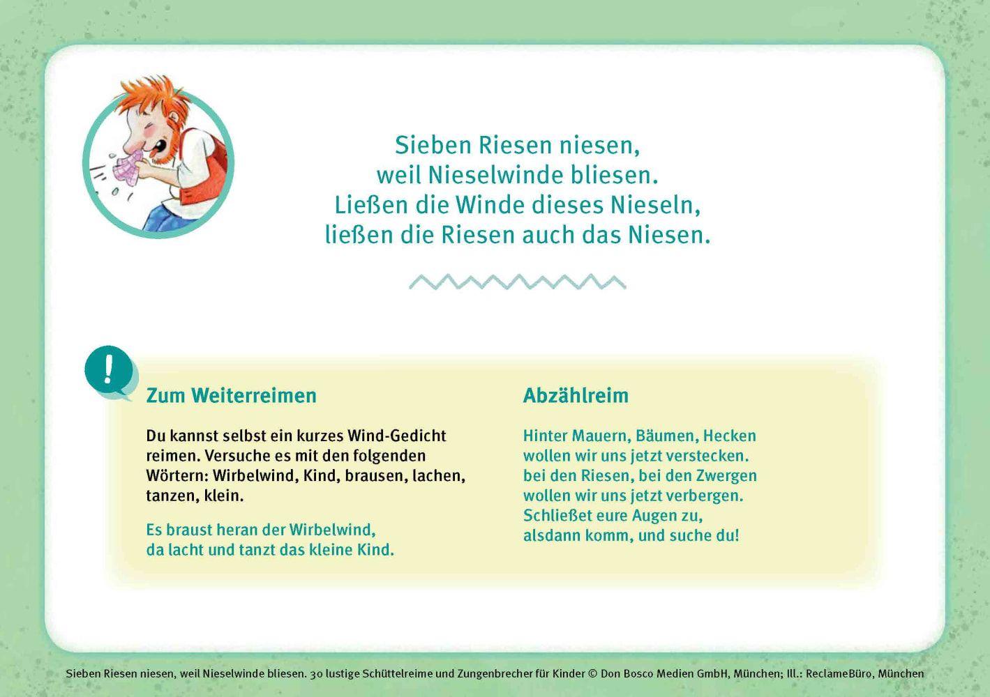 Beispielinhalt (Bild) Sieben Riesen niesen, weil Nieselwinde bliesen