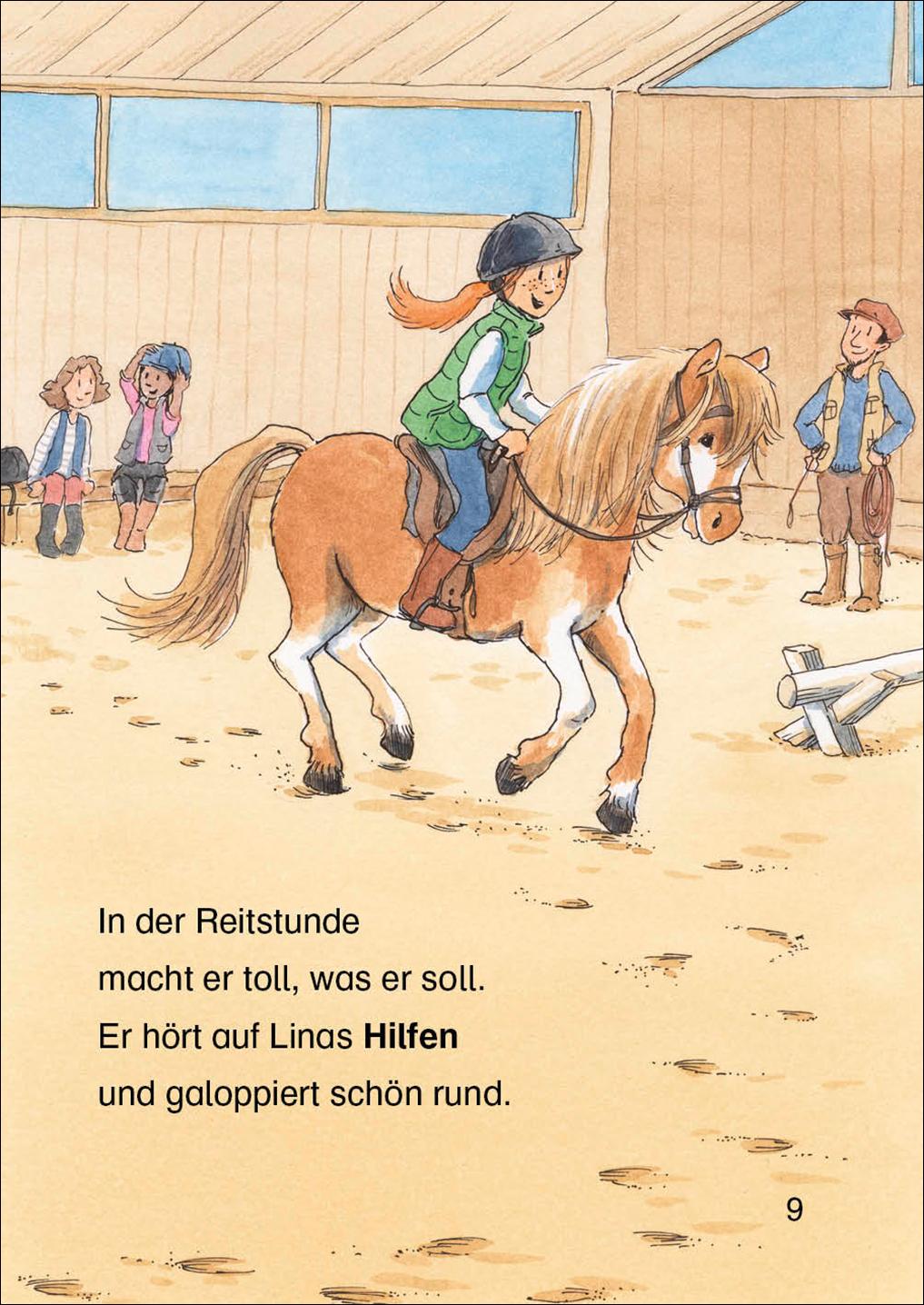 Beispielinhalt (Bild) Leselöwen 1. Klasse - Das neue Pferd in der Reitschule
