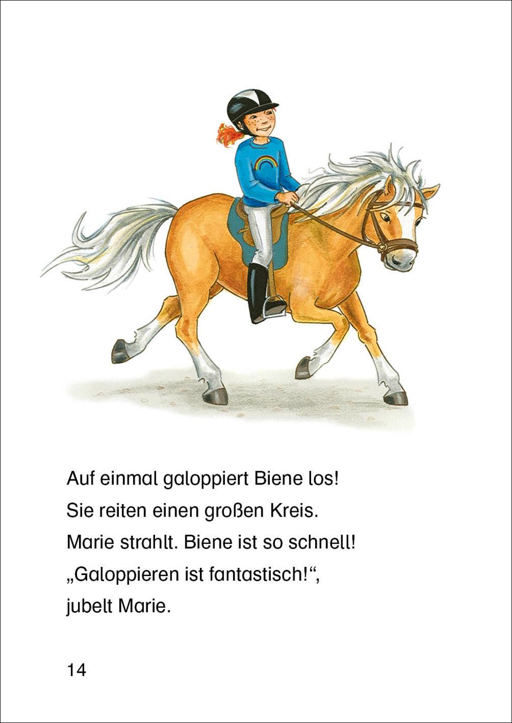 Beispielinhalt (Bild) Leselöwen 2. Klasse - Der erste Ausritt auf Ponyhof Apfelblüte