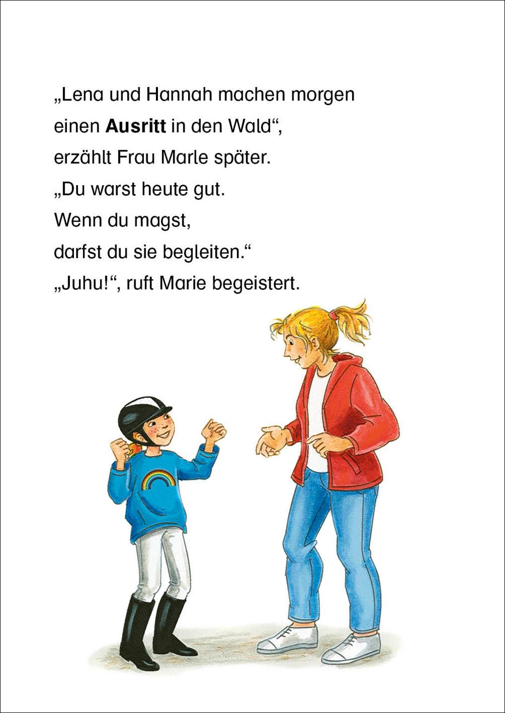 Beispielinhalt (Bild) Leselöwen 2. Klasse - Der erste Ausritt auf Ponyhof Apfelblüte