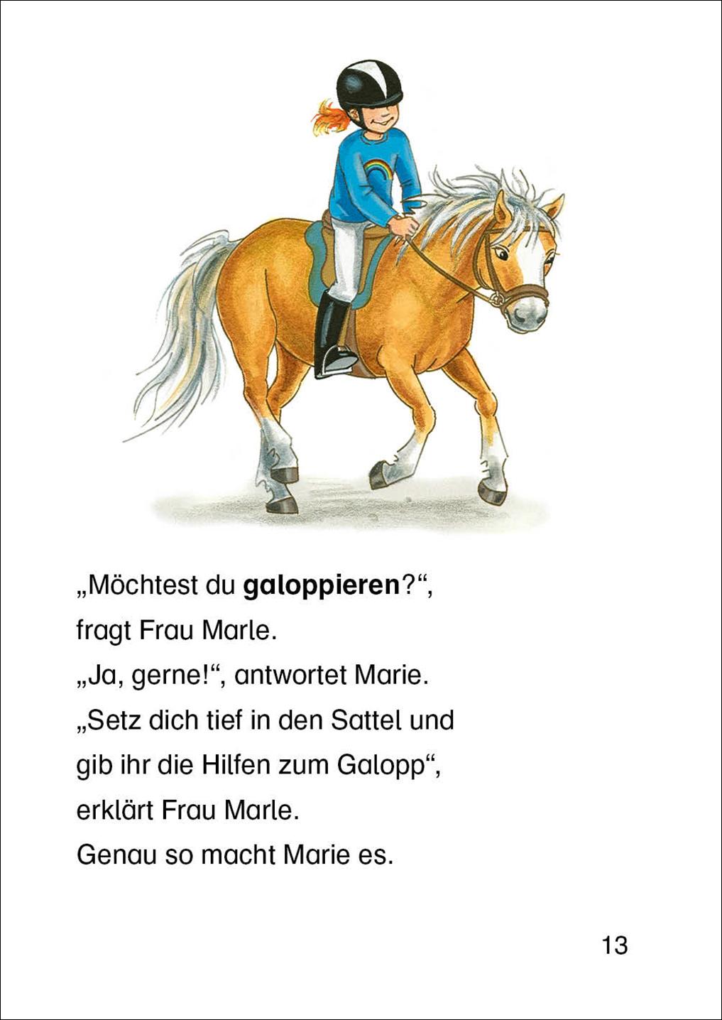 Beispielinhalt (Bild) Leselöwen 2. Klasse - Der erste Ausritt auf Ponyhof Apfelblüte