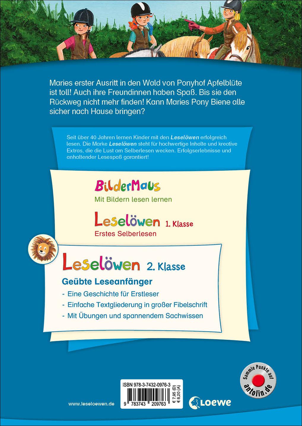 Rückseitencover Leselöwen 2. Klasse - Der erste Ausritt auf Ponyhof Apfelblüte