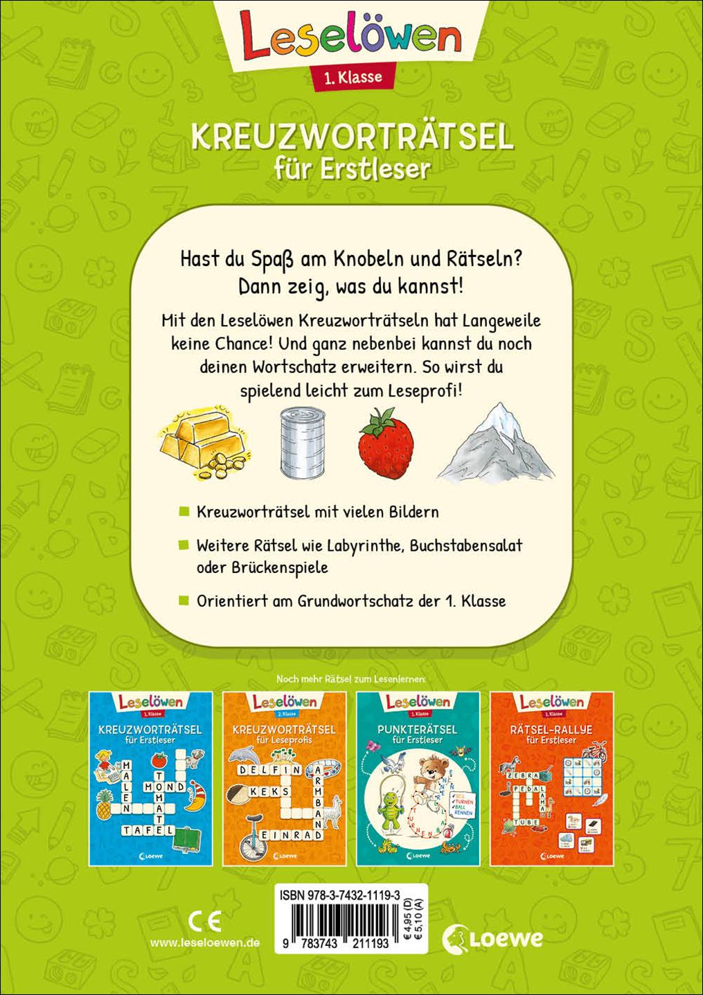 Rückseitencover Leselöwen Kreuzworträtsel für Erstleser - 1. Klasse (Hellgrün)