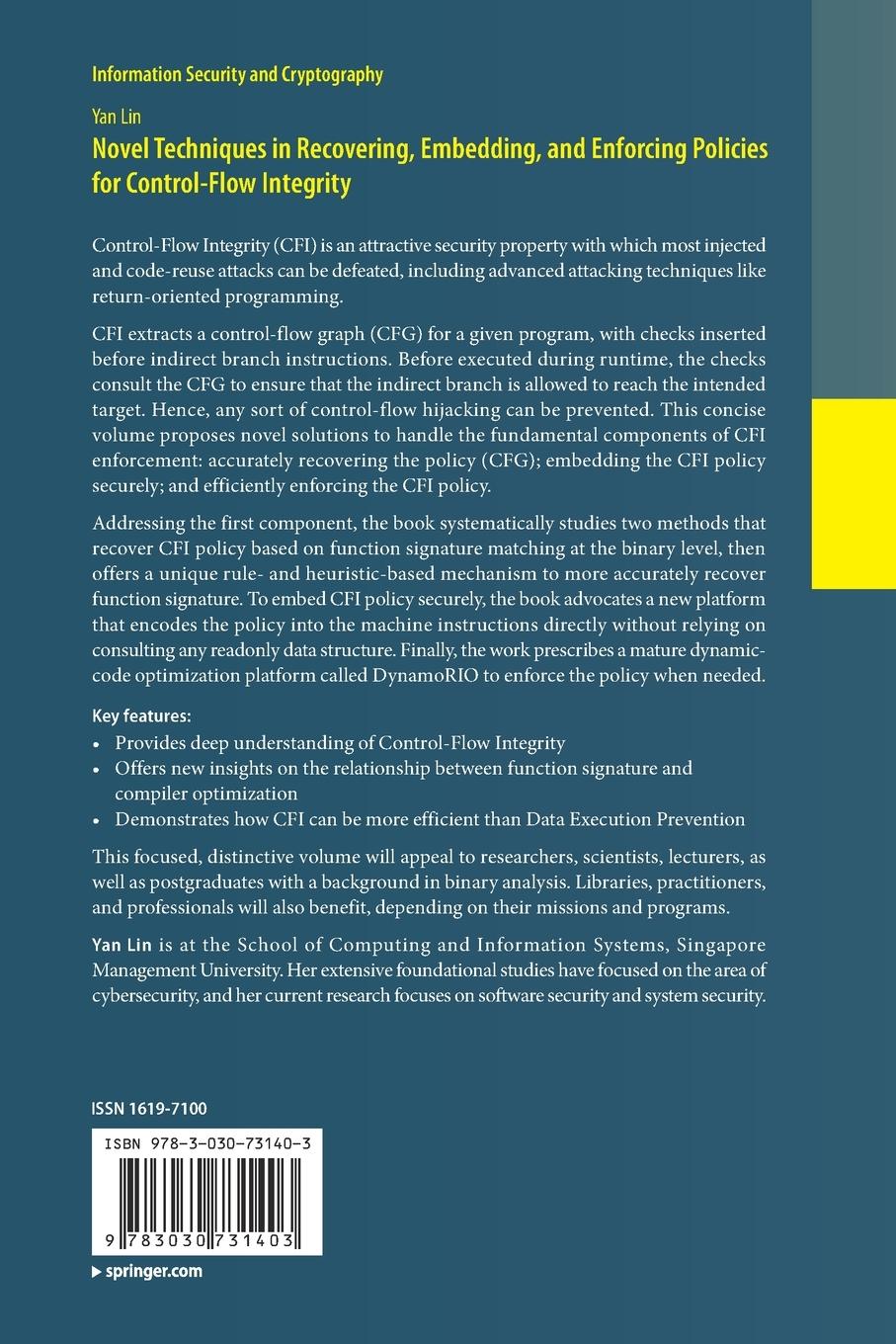 Rückseitencover Novel Techniques in Recovering, Embedding, and Enforcing Policies for Control-Flow Integrity