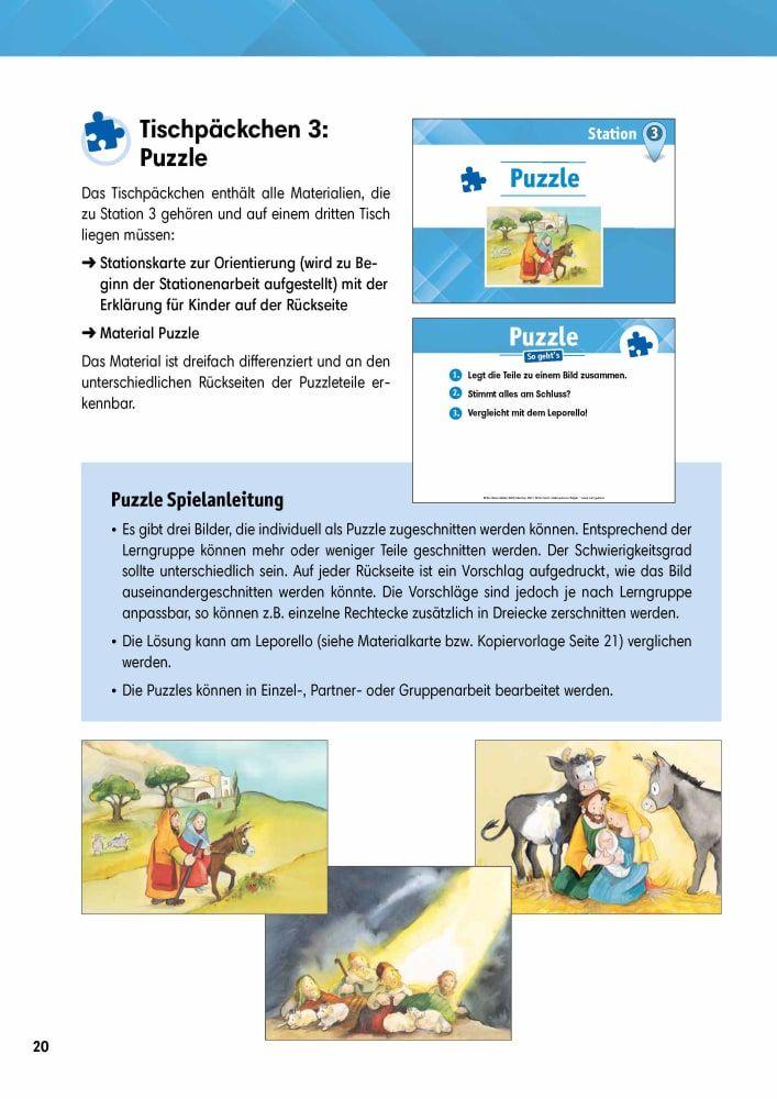 Beispielinhalt (Bild) Arbeitsmaterial Grundschule. Stationenlernen Religion: Jesus wird geboren