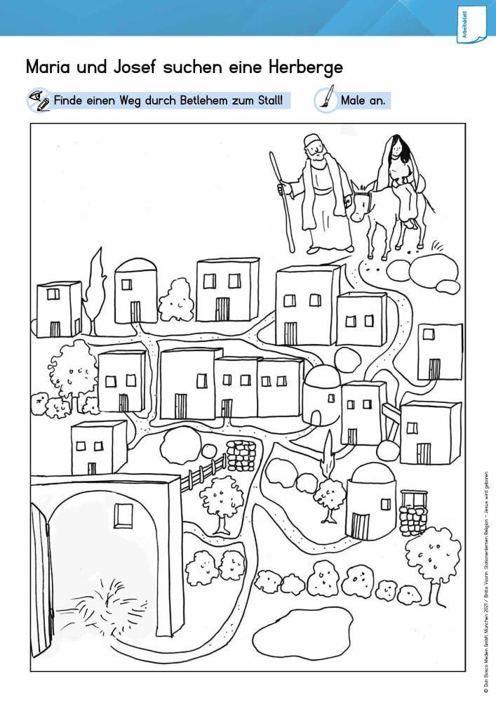 Beispielinhalt (Bild) Arbeitsmaterial Grundschule. Stationenlernen Religion: Jesus wird geboren