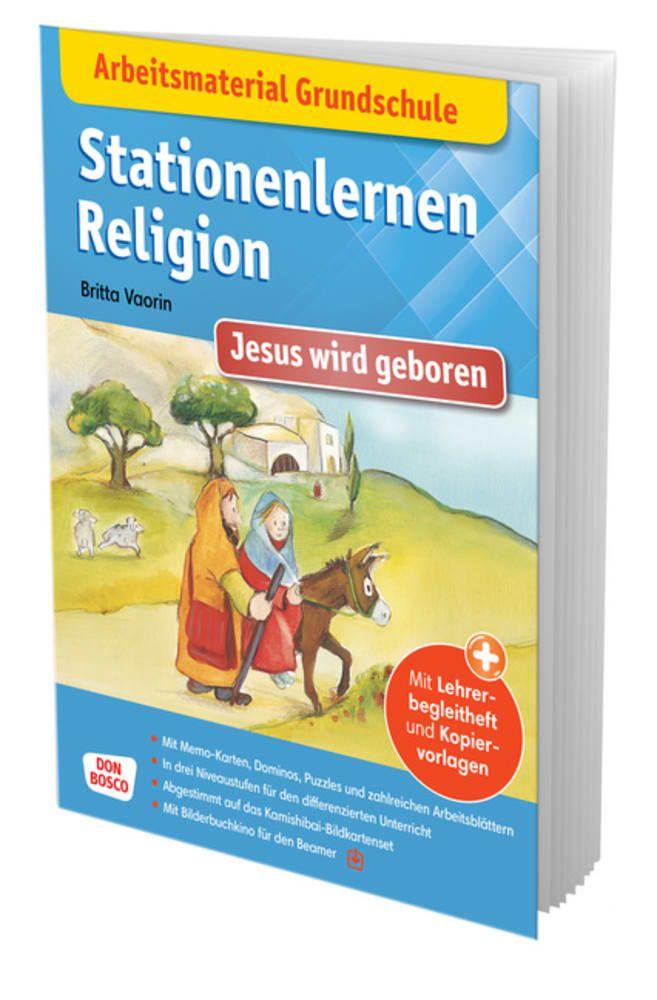 Vorderes Coverbild Arbeitsmaterial Grundschule. Stationenlernen Religion: Jesus wird geboren