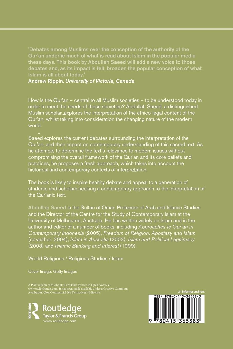 Rückseitencover Interpreting the Qur'an
