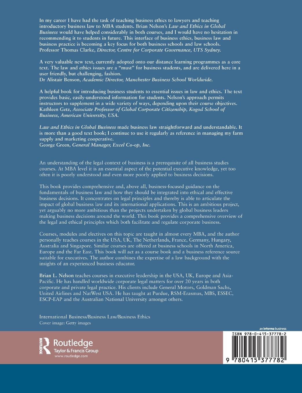 Rückseitencover Law and Ethics in Global Business