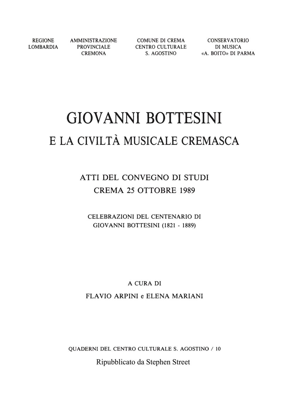 Vorderes Coverbild Giovanni Bottesini e la Civiltà Musicale Cremasca