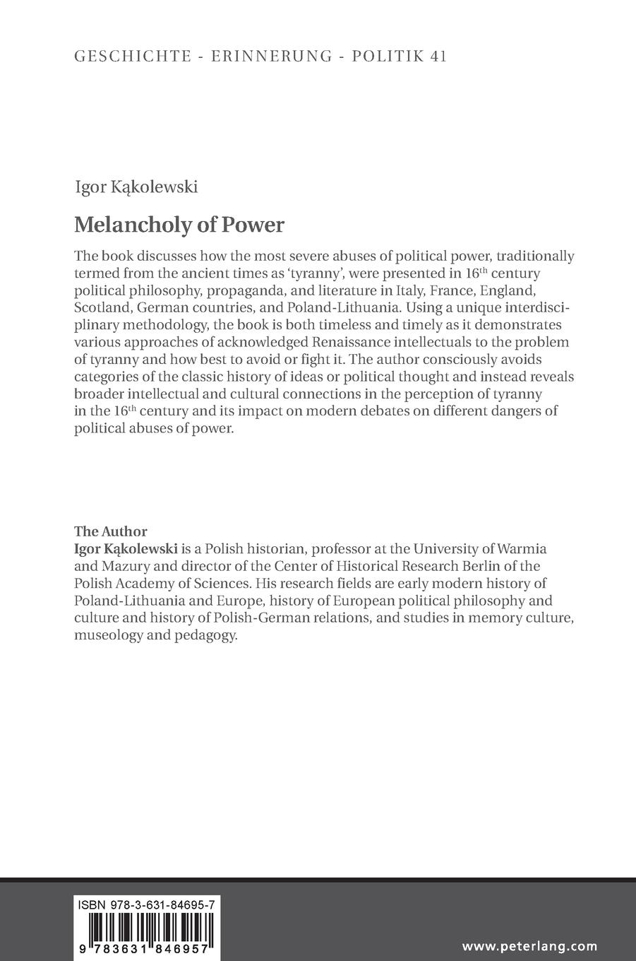 Rückseitencover Melancholy of Power