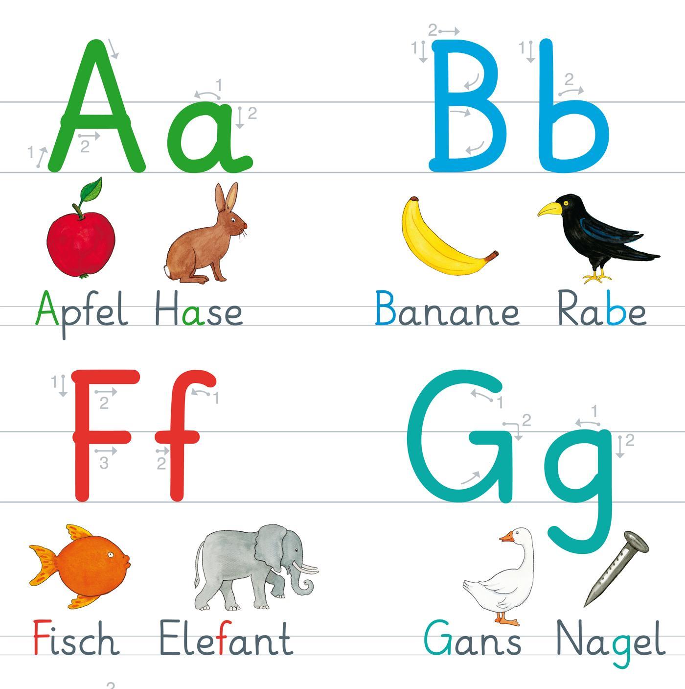 Beispielinhalt (Bild) Fragenbär-Lernposter: Mein großes Grundschrift-ABC - Buchstaben und Laute (GS)