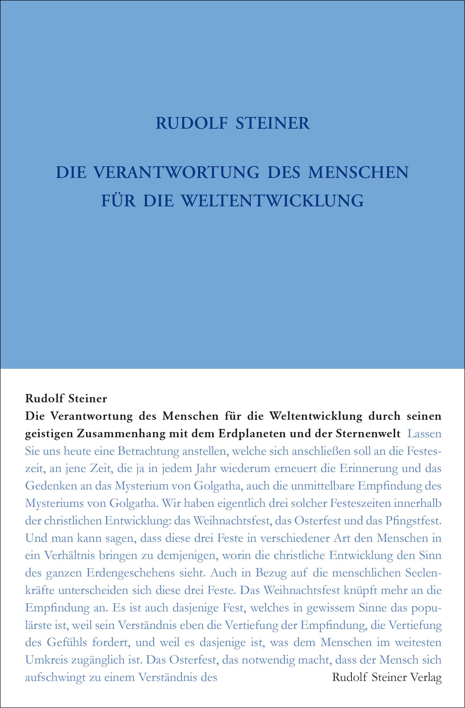 Vorderes Coverbild Die Verantwortung des Menschen für die Weltentwickelung durch seinen geistigen Zusammenhang mit dem Erdplaneten und der Sternenwelt