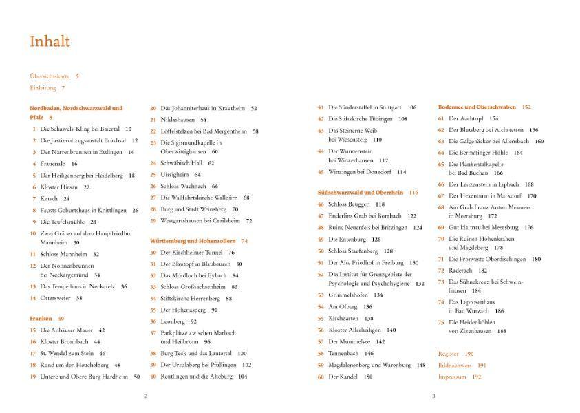 Beispielinhalt (Bild) Das Buch der unheimlichen Orte in Baden-Württemberg