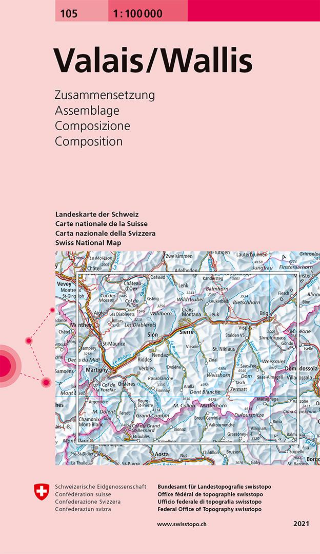 Vorderes Coverbild Swisstopo 1 : 100 000 Valais / Wallis