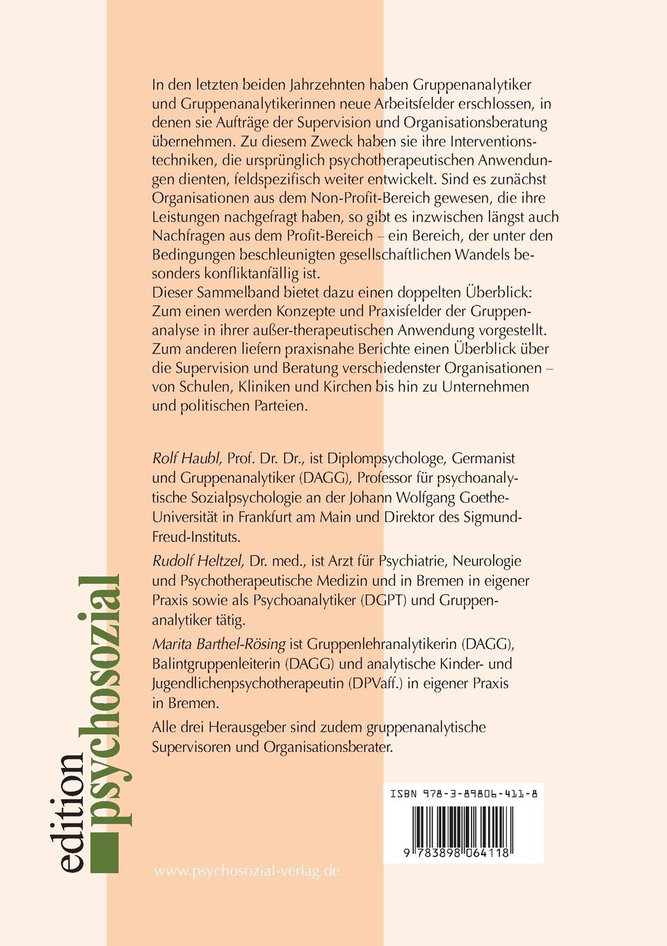 Rückseitencover Gruppenanalytische Supervision und Organisationsberatung