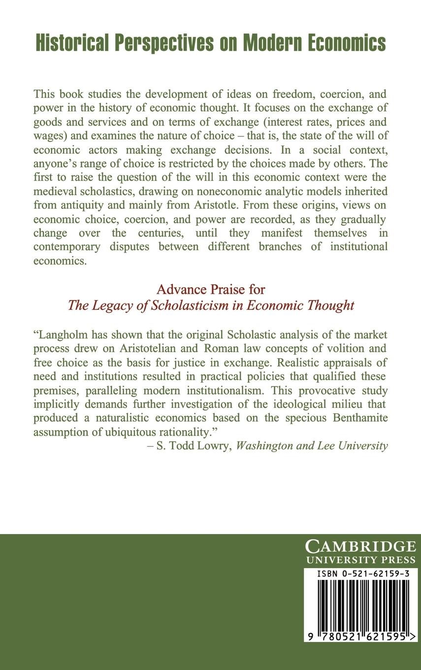 Rückseitencover The Legacy of Scholasticism in Economic Thought