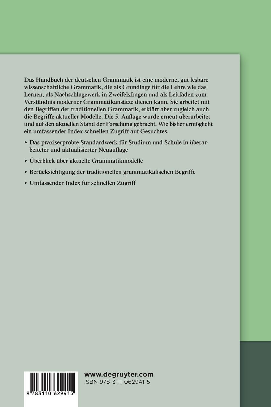 Rückseitencover Handbuch der Deutschen Grammatik