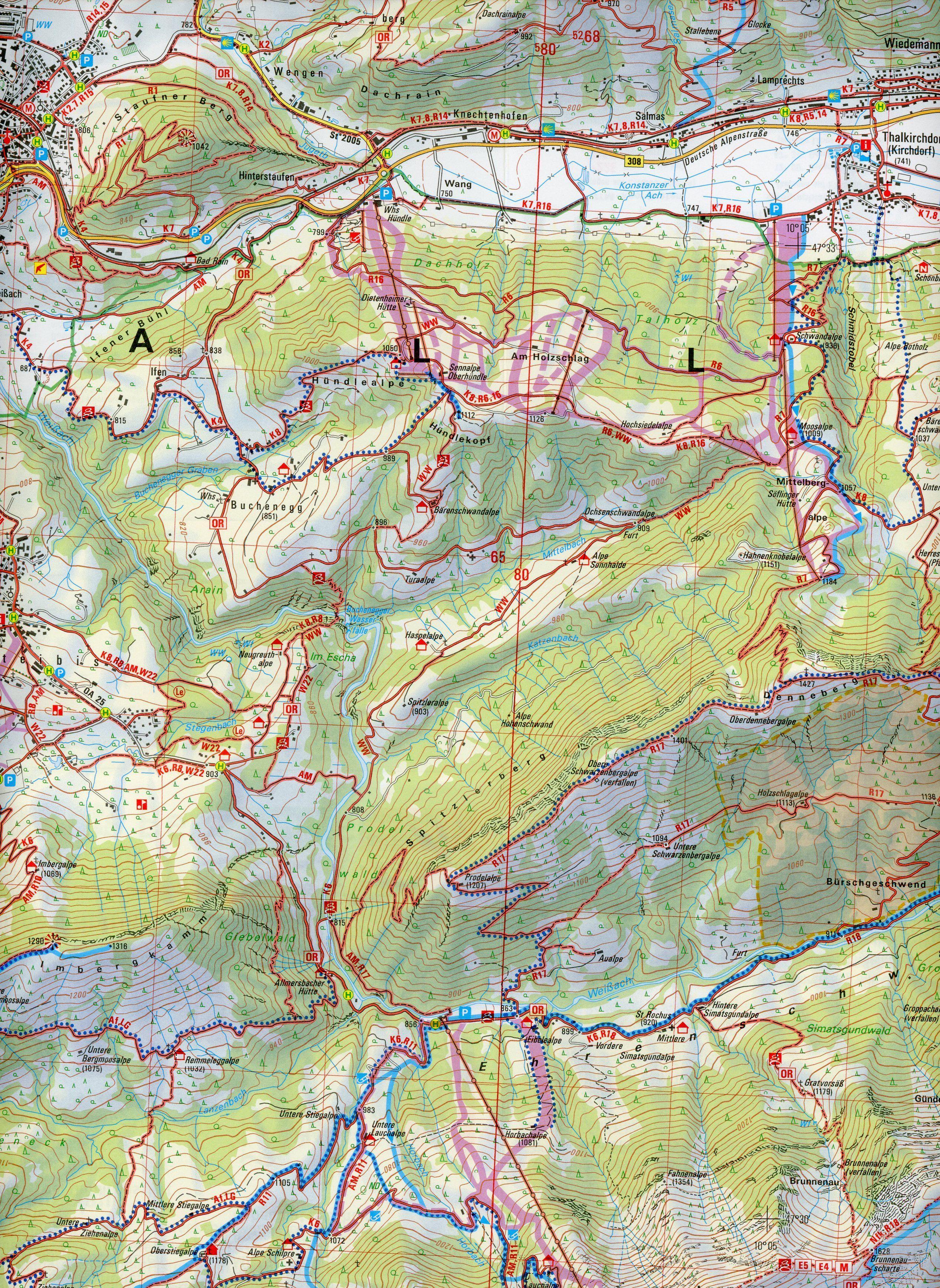 Beispielinhalt (Bild) Allgäuer Voralpen West, Nagelfluhkette, Hörnergruppe 1:25 000