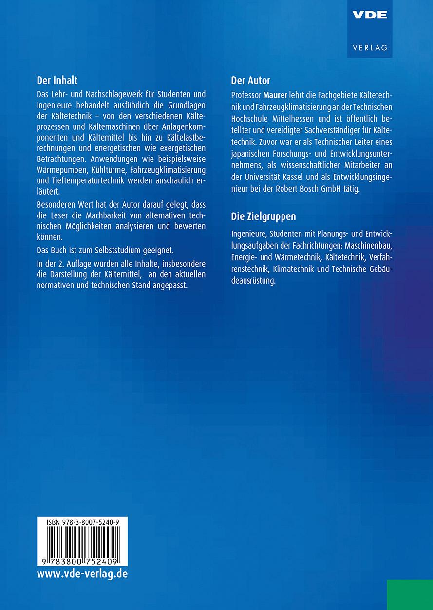 Rückseitencover Kältetechnik für Ingenieure