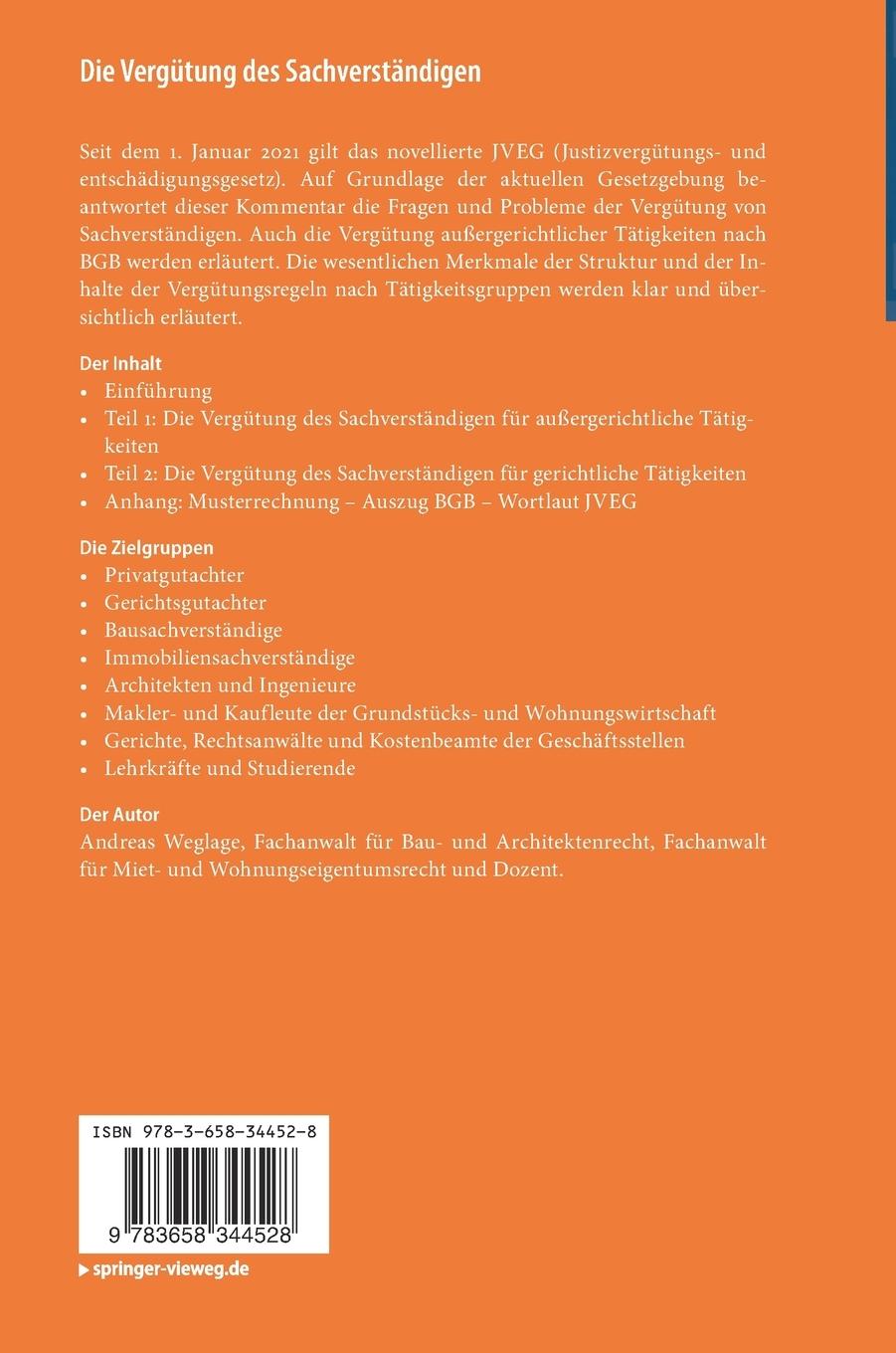 Rückseitencover Die Vergütung des Sachverständigen