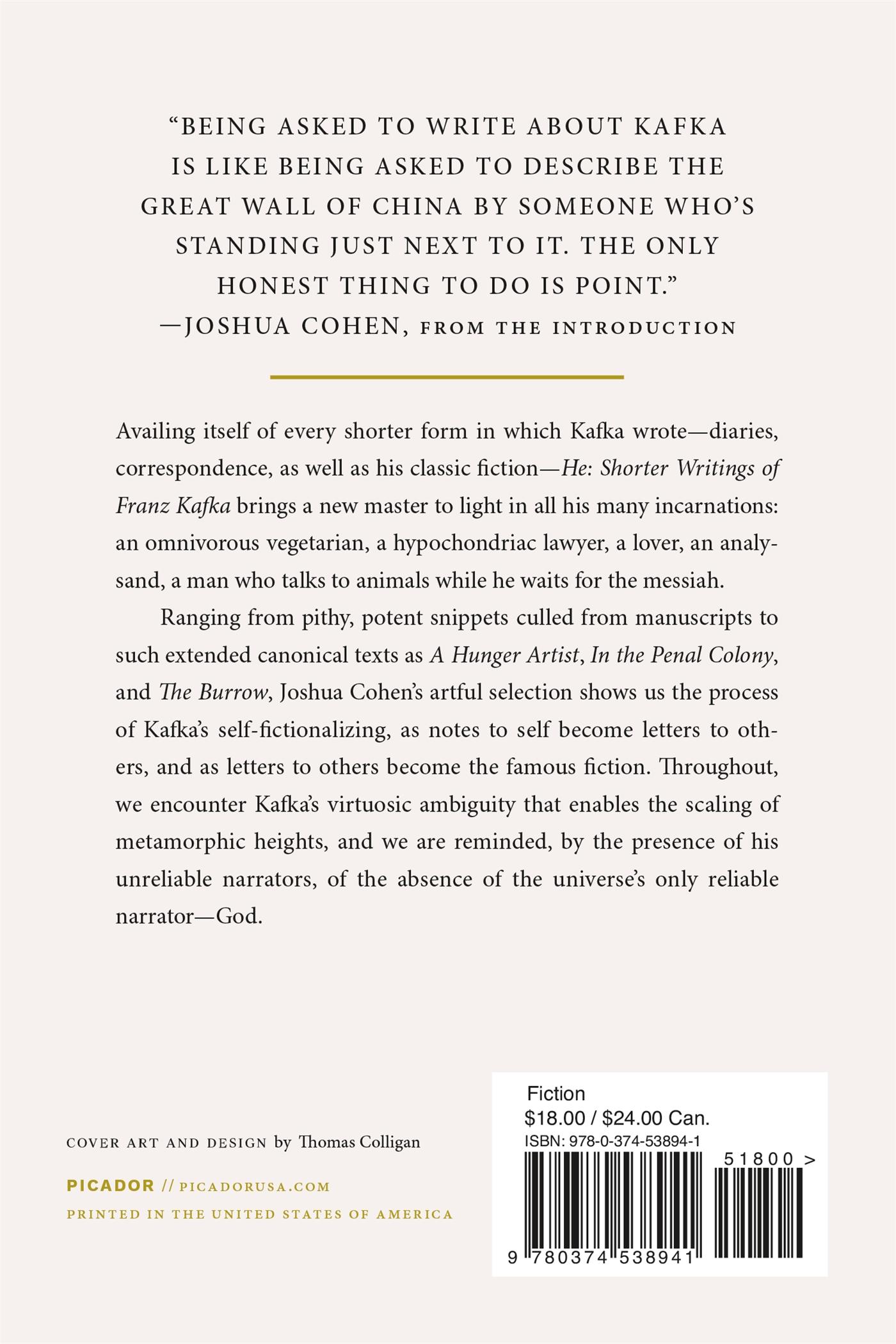 Rückseitencover He: Shorter Writings of Franz Kafka