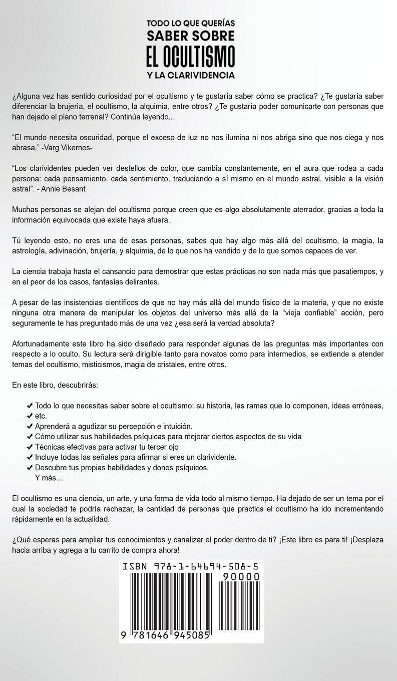 Rückseitencover Todo lo que Querías Saber Sobre el Ocultismo y la Clarividencia
