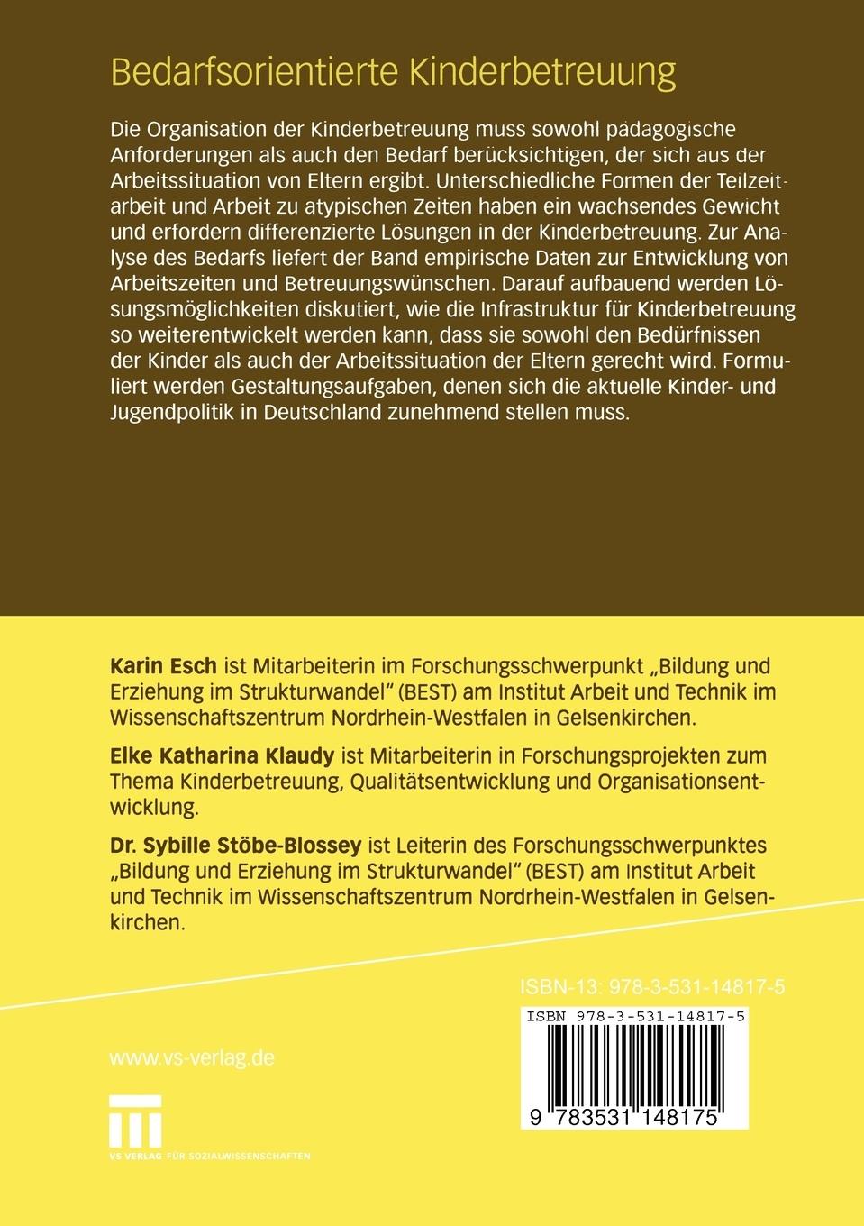 Rückseitencover Bedarfsorientierte Kinderbetreuung