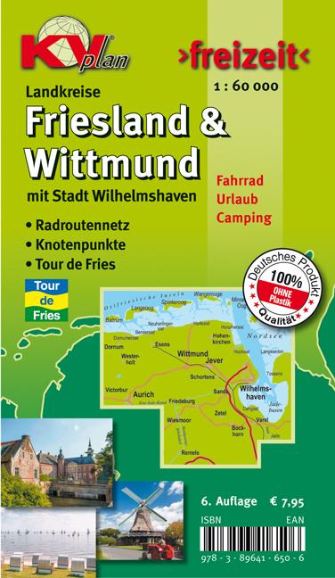 Vorderes Coverbild Friesland & Wittmund Kreiskarte, KVplan, Radkarte/Freizeitkarte/Routenkarte zur Tour-de-Fries, 1:60.00