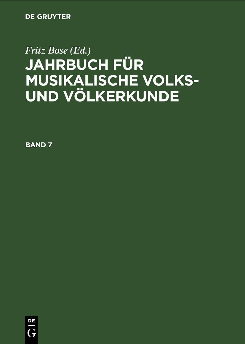 Vorderes Coverbild Jahrbuch für musikalische Volks- und Völkerkunde. Band 7