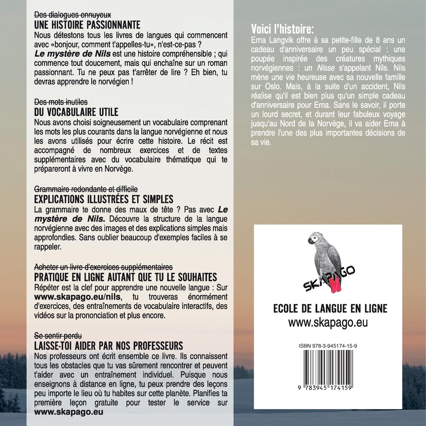 Rückseitencover Le mystère de Nils. Partie 1 - Cours de norvégien pour débutants (A1/A2). Apprends le norvégien à partir d'une histoire.