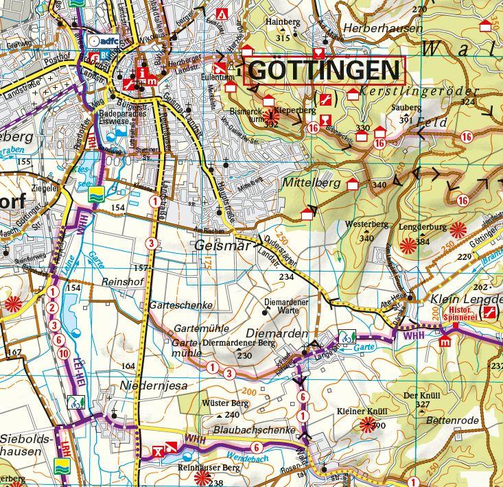 Beispielinhalt (Bild) ADFC-Regionalkarte Die schönsten Radtouren in Göttingen und dem Oberen Leinetal, mit Tagestourenvorschlägen, 1:75.000, reiß- und wetterfest, E-Bike-geeignet, GPS-Tracks Download