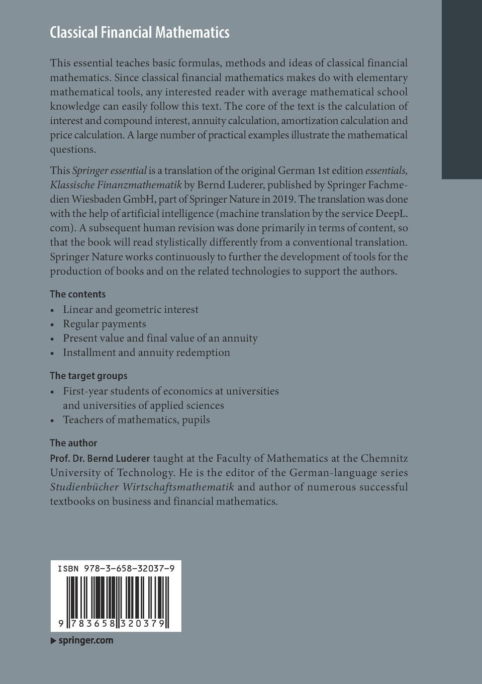 Rückseitencover Classical Financial Mathematics