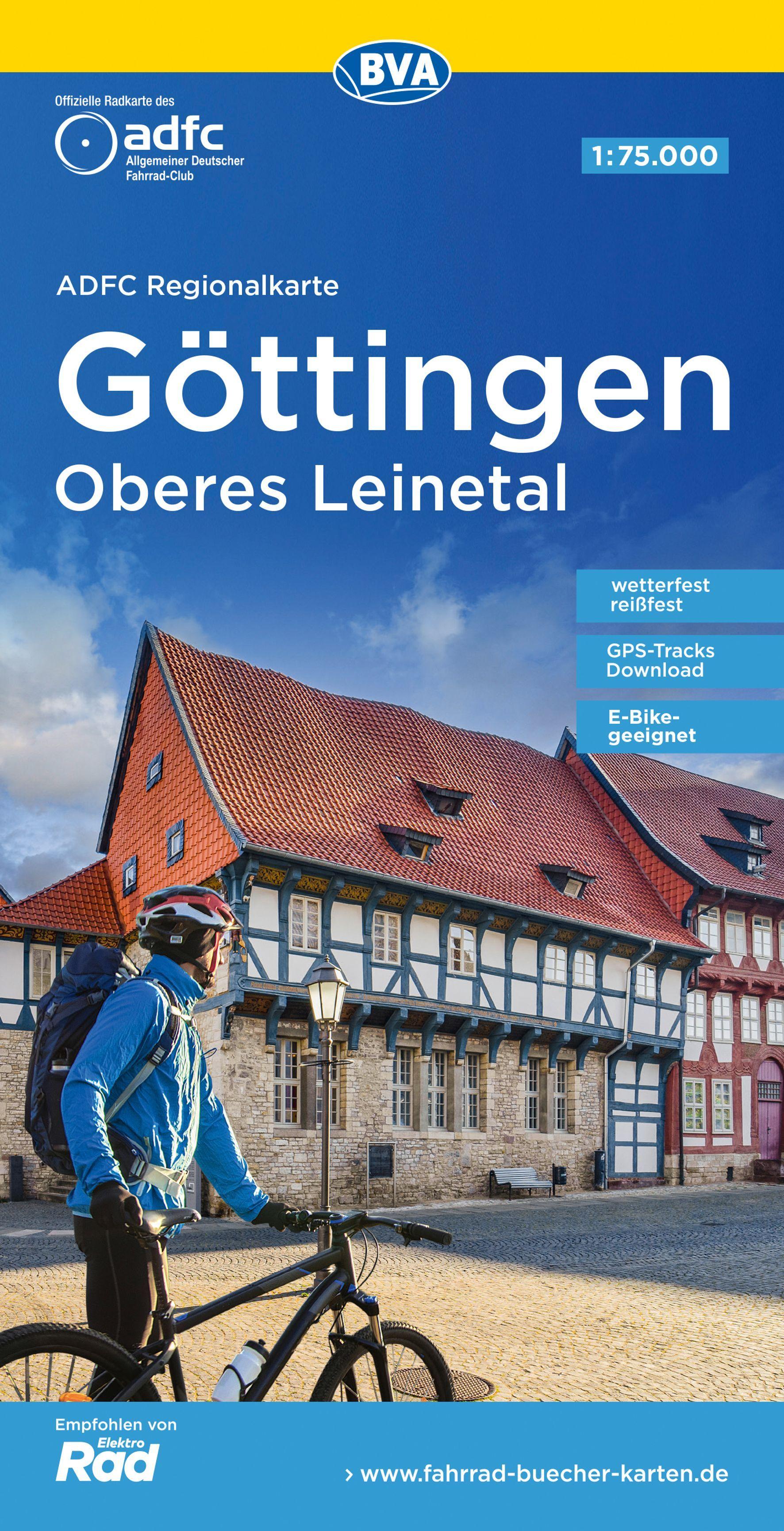 Vorderes Coverbild ADFC-Regionalkarte Göttingen Oberes Leinetal, 1:75.000, mit Tagestourenvorschlägen, reiß- und wetterfest, E-Bike-geeignet, GPS-Tracks Download