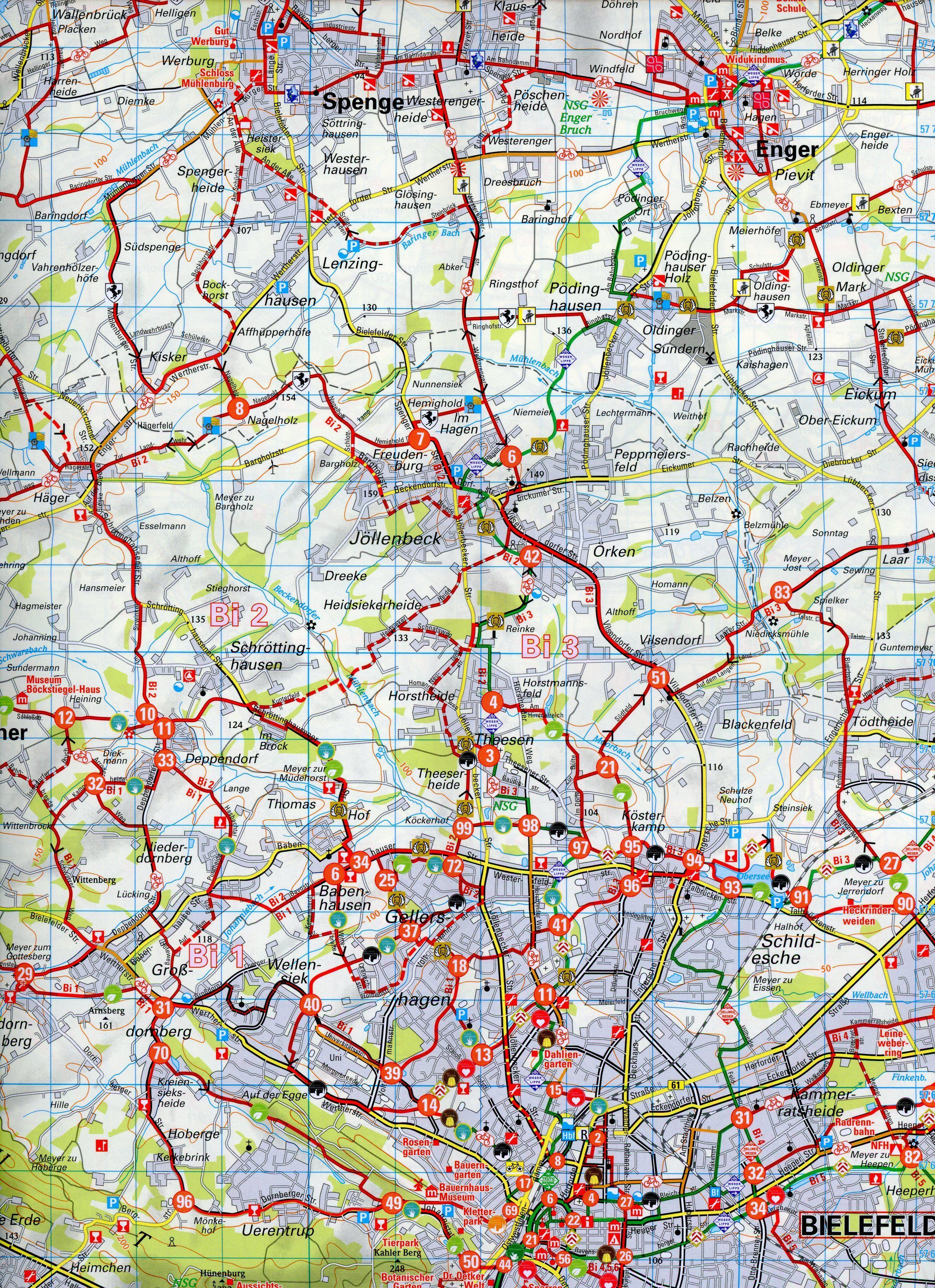 Beispielinhalt (Bild) Radwanderkarte BVA Radwandern in Bielefeld und Umgebung 1:50.000, reiß- und wetterfest, GPS-Tracks Download
