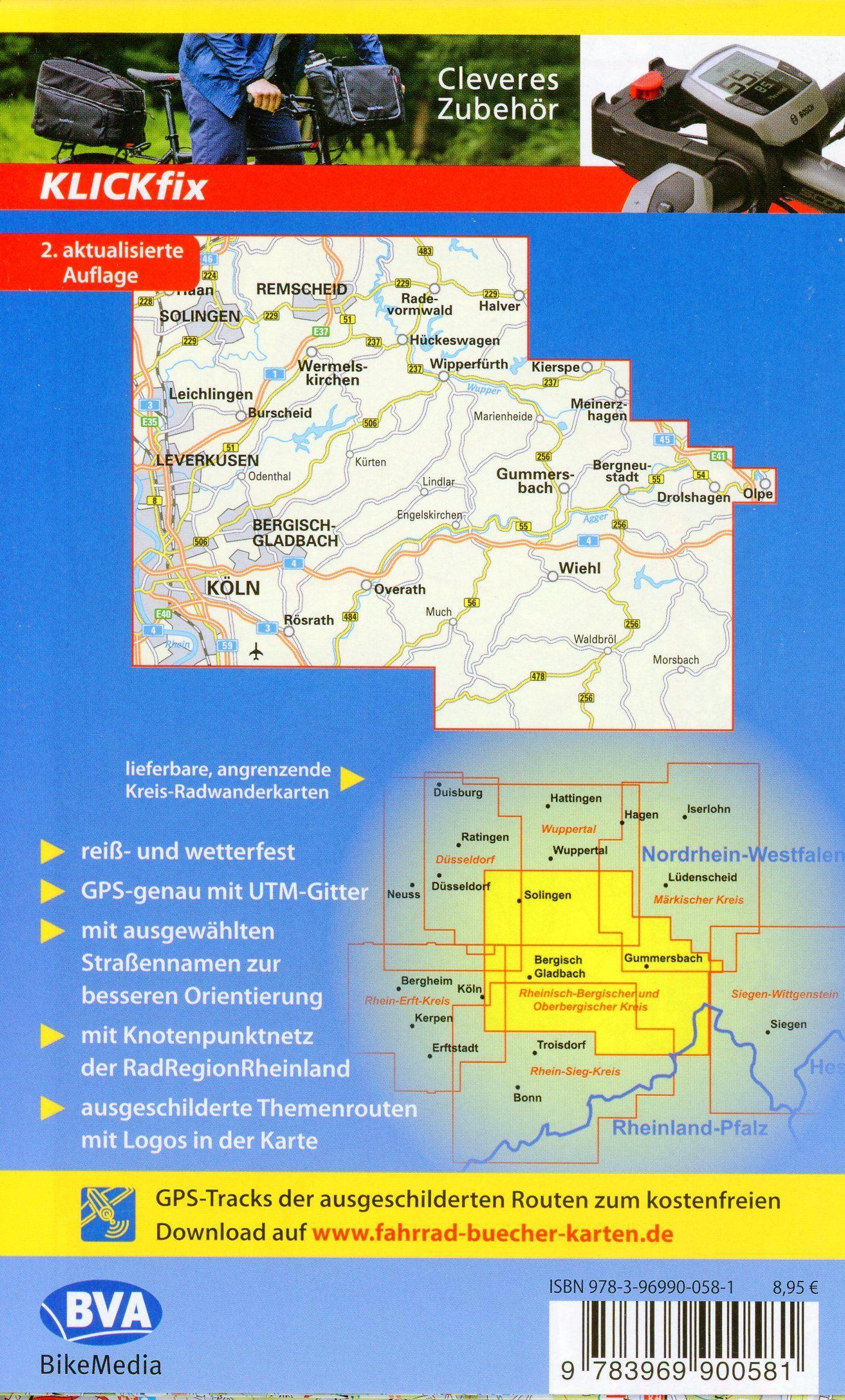 Beispielinhalt (Bild) Radwanderkarte BVA Radwandern im Rheinisch-Bergischen und Oberbergischen Kreis 1:50.000, reiß- und wetterfest, GPS-Tracks Download