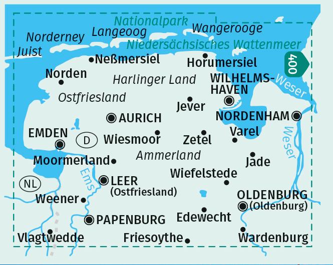 Beispielinhalt (Bild) KOMPASS Wanderkarten-Set 410 Ostfriesland, Oldenburg (3 Karten) 1:50.000