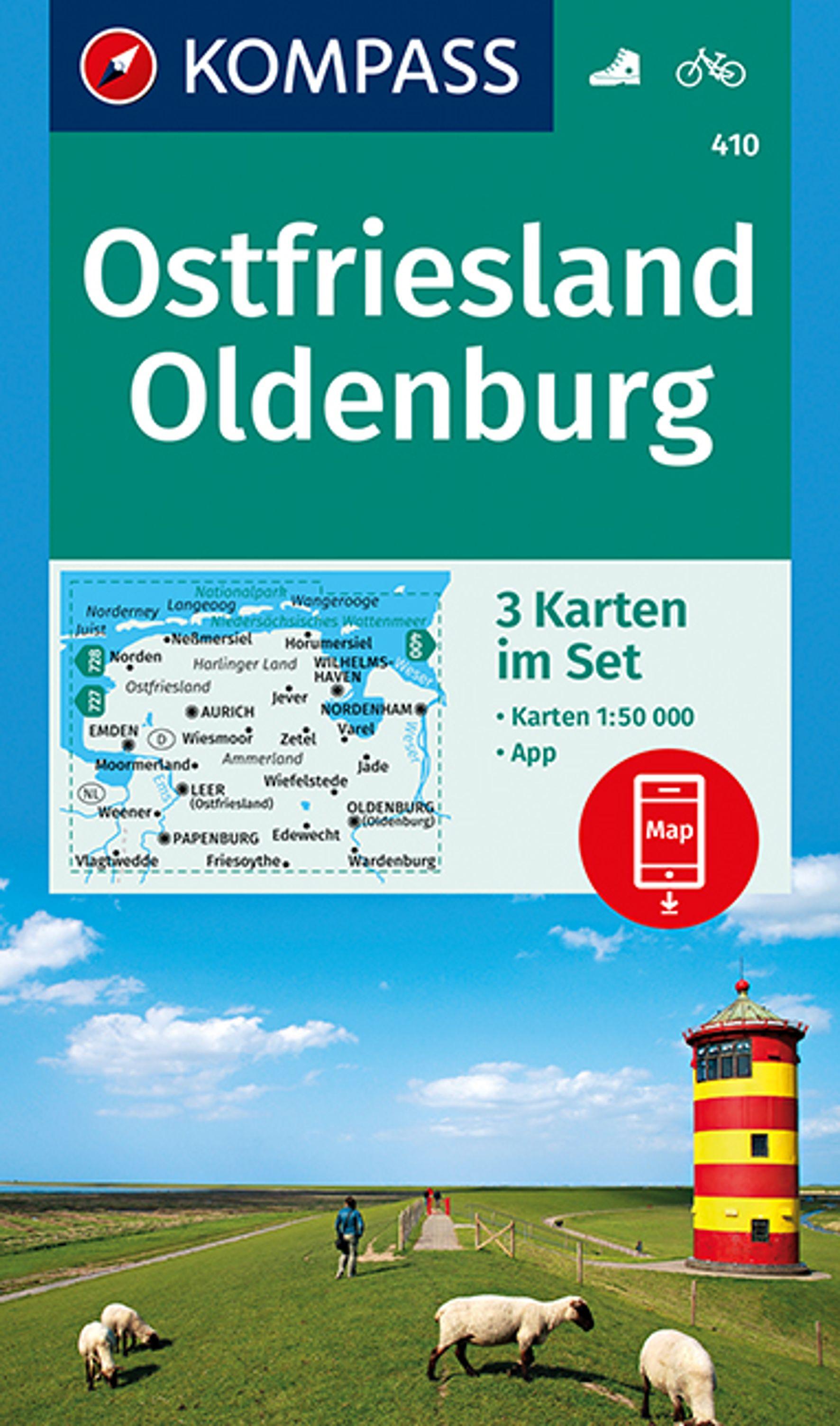 Vorderes Coverbild KOMPASS Wanderkarten-Set 410 Ostfriesland, Oldenburg (3 Karten) 1:50.000